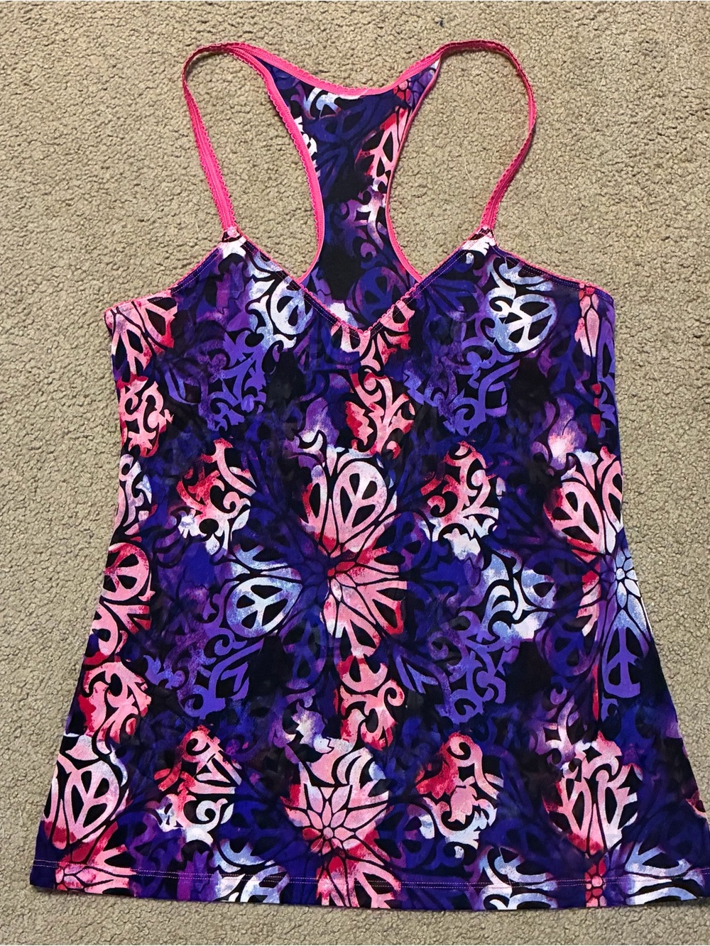 Lucky Brand Sz M Purple & Pink Tank Top Pajama Shirt See Through Sheer Stretchy